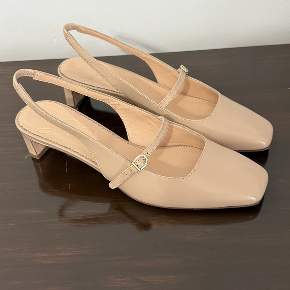 J. Crew Layla Slingback Mary Jane‎ Heels  Spazzolato Leather Size 8 Blush Beige - Picture 3 of 10
